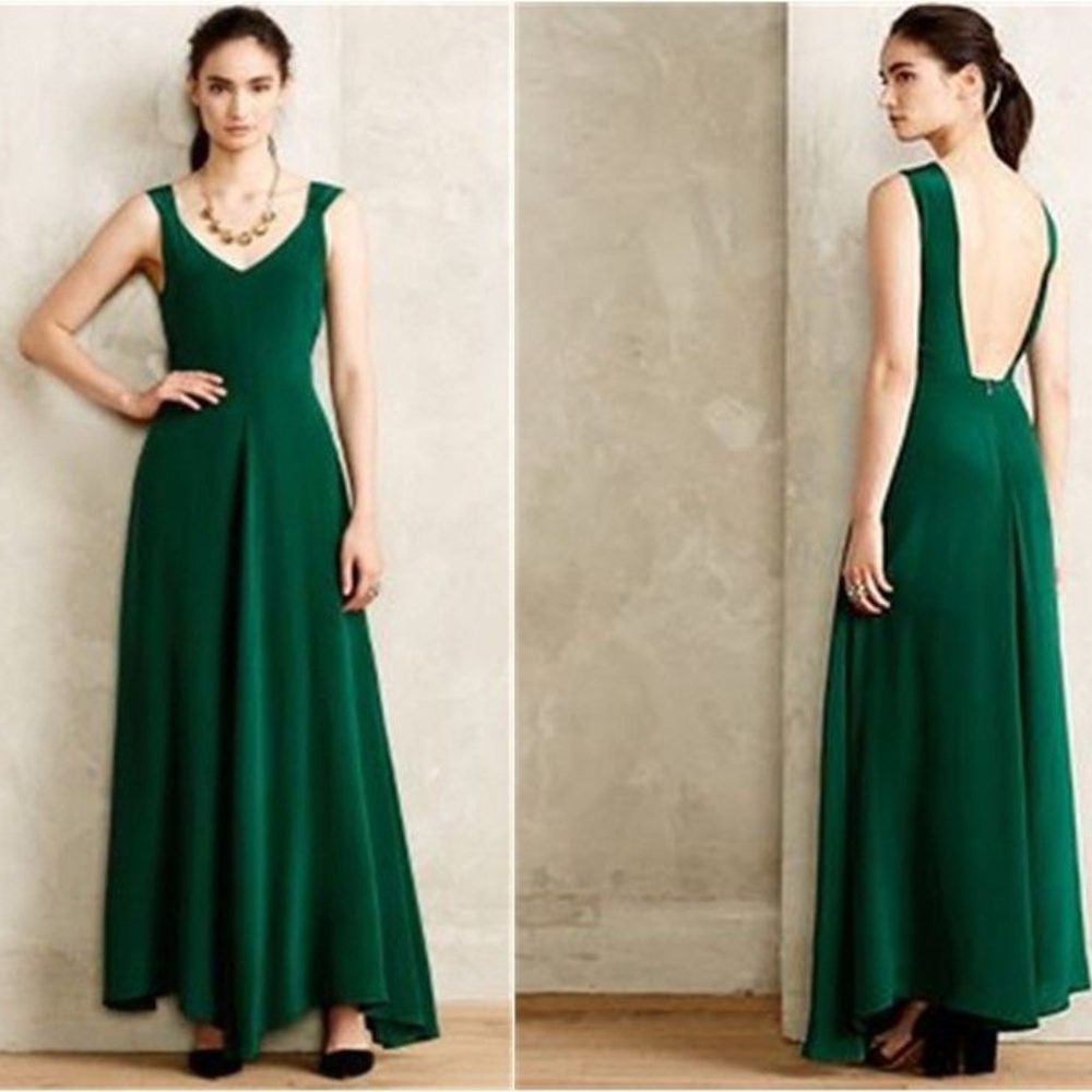Anthropologie Line & Dot Backless Satin Maxi Dress